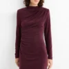 Bodycon dress with rhinestones bordeaux