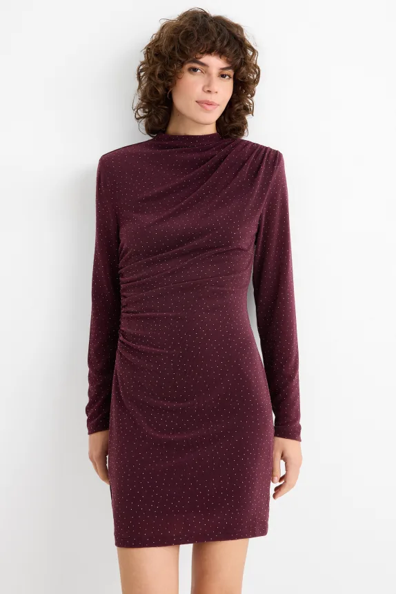 Bodycon dress with rhinestones bordeaux