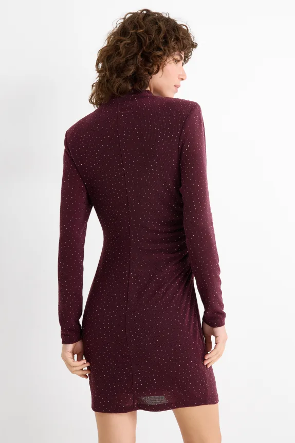 Bodycon dress with rhinestones bordeaux