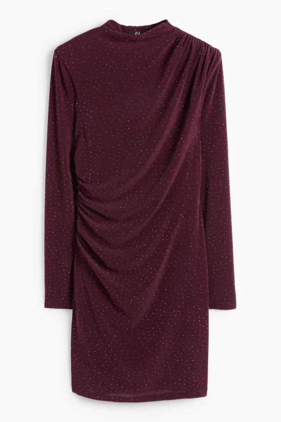 Bodycon dress with rhinestones bordeaux