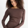 Long sleeve top - slim fit dark brown