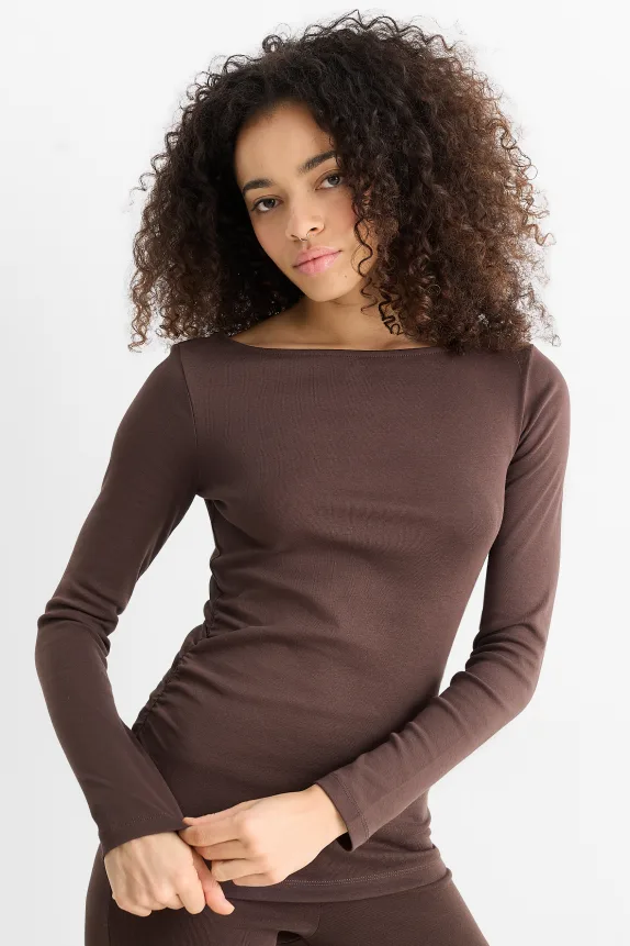 Long sleeve top - slim fit dark brown