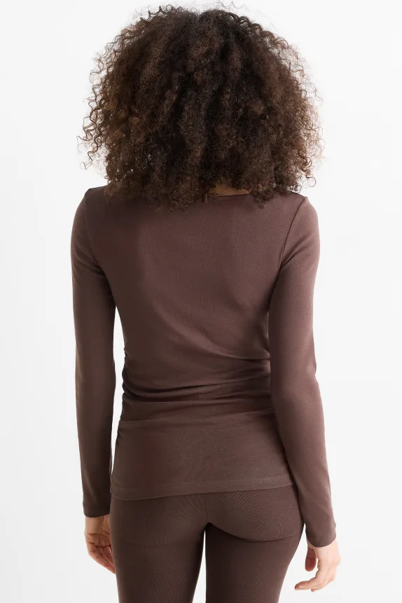 Long sleeve top - slim fit dark brown