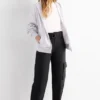 Cargo trousers with belt - high-rise waist - tapered fit black