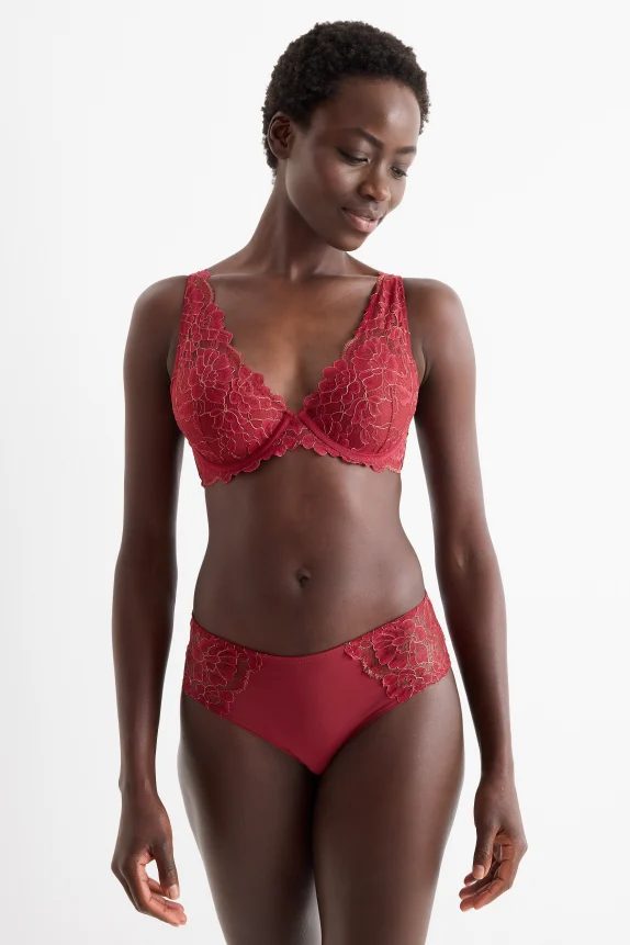 Underwire bra - PLUNGE - padded dark red