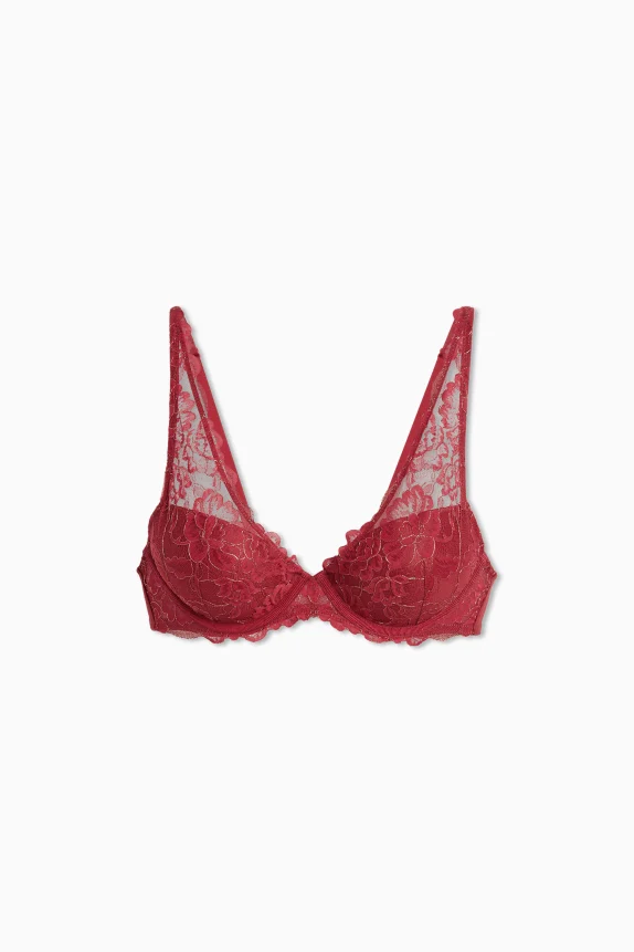 Underwire bra - PLUNGE - padded dark red