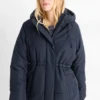 Quilted jacket with hood dark blue
