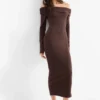 Knitted bodycon dress - ribbed dark brown