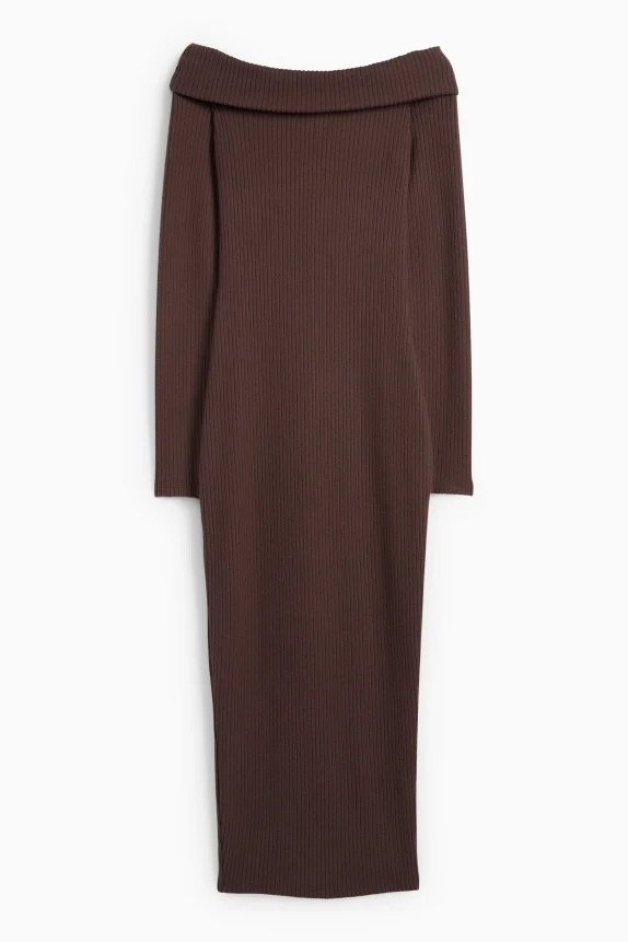 Knitted bodycon dress - ribbed dark brown