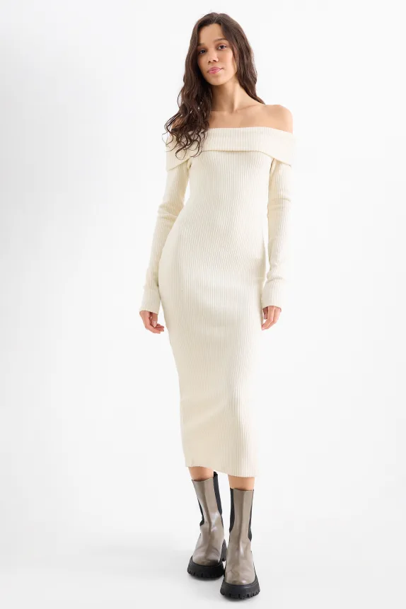 Knitted bodycon dress - ribbed cremewhite