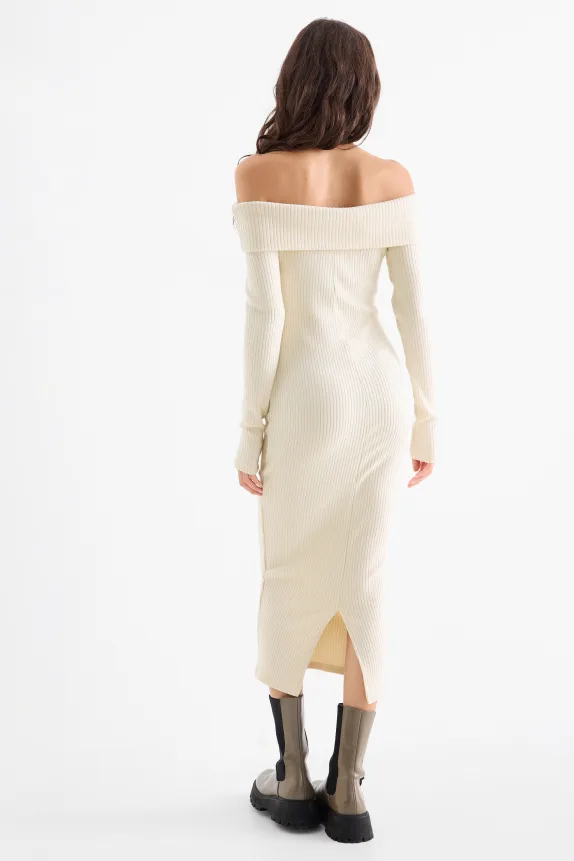 Knitted bodycon dress - ribbed cremewhite