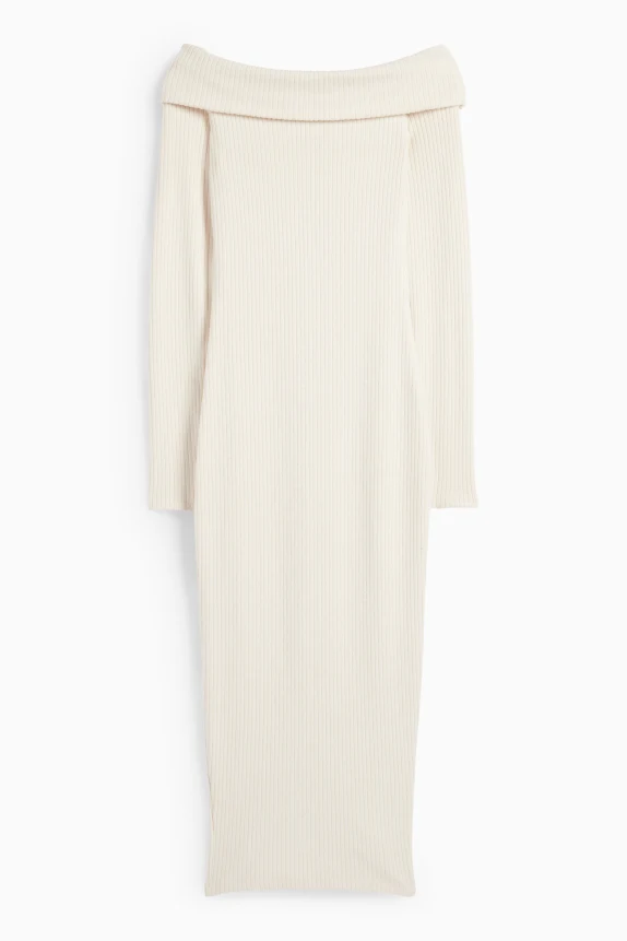 Knitted bodycon dress - ribbed cremewhite