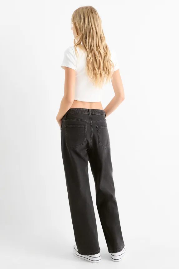 Baggy jeans - mid-rise waist denim-dark gray