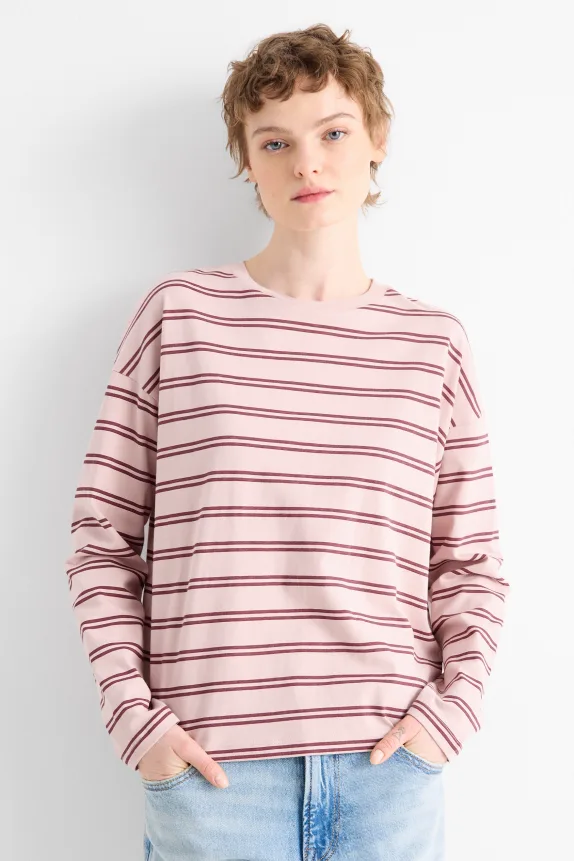 Long sleeve top - oversized - striped rose
