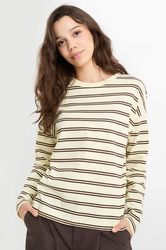 Long sleeve top - oversized - striped light yellow