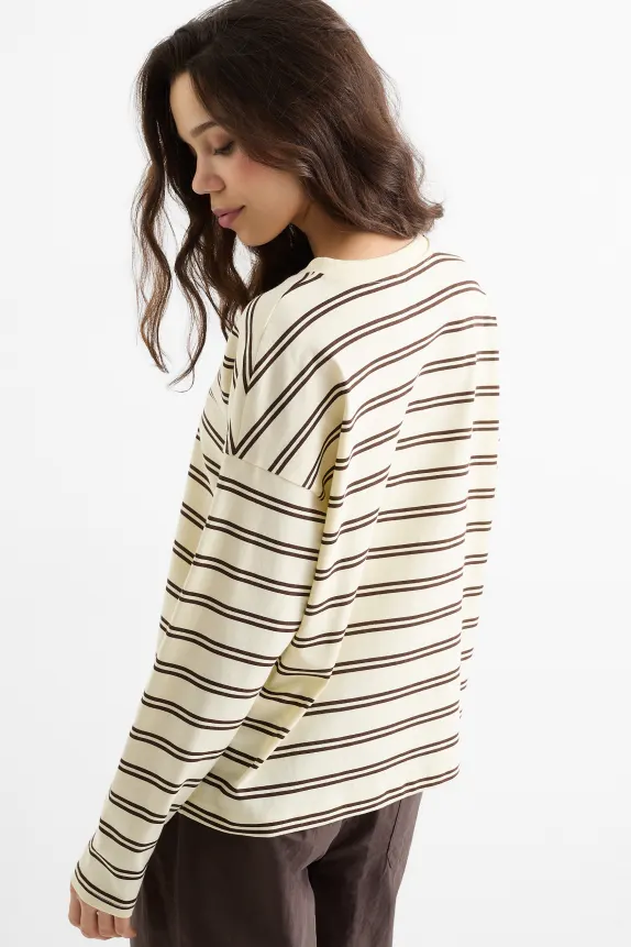 Long sleeve top - oversized - striped light yellow