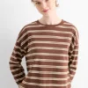 Long sleeve top - oversized - striped brown / beige