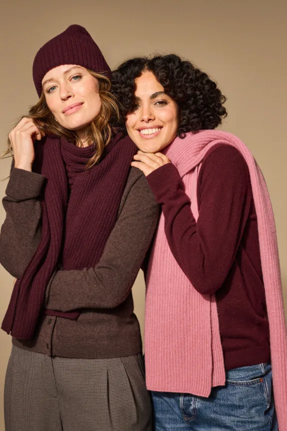 Cashmere beanie - ribbed bordeaux