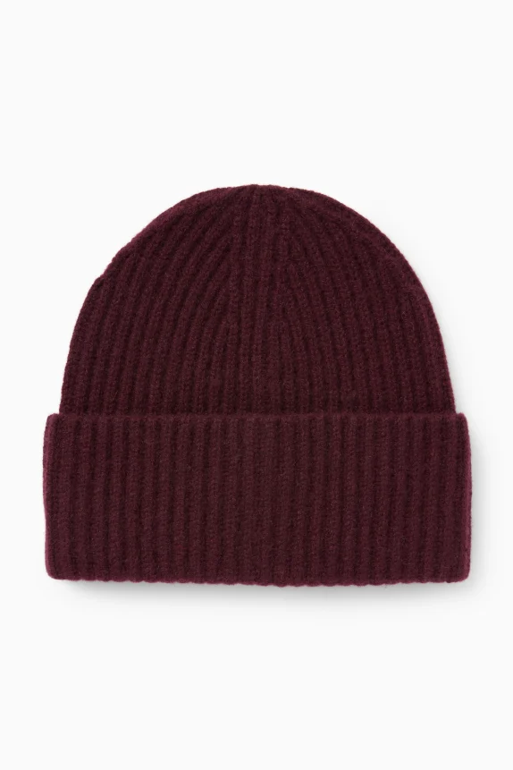Cashmere beanie - ribbed bordeaux