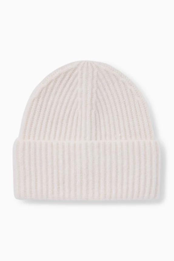 Cashmere beanie - ribbed cremewhite