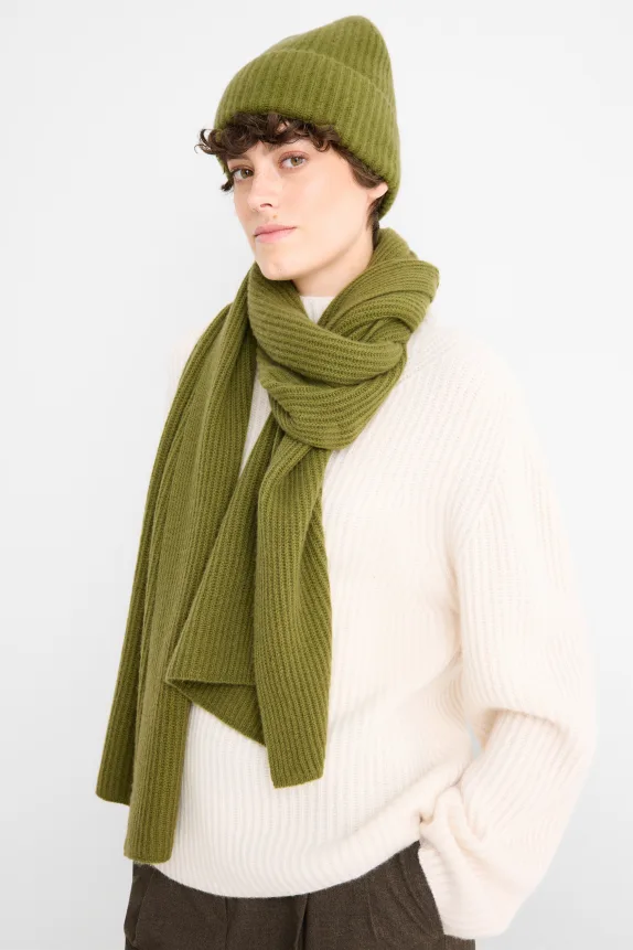 Cashmere beanie - ribbed green