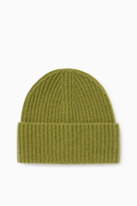 Cashmere beanie - ribbed green