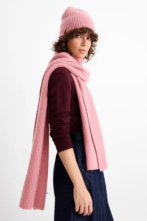 Cashmere beanie - ribbed dark rose