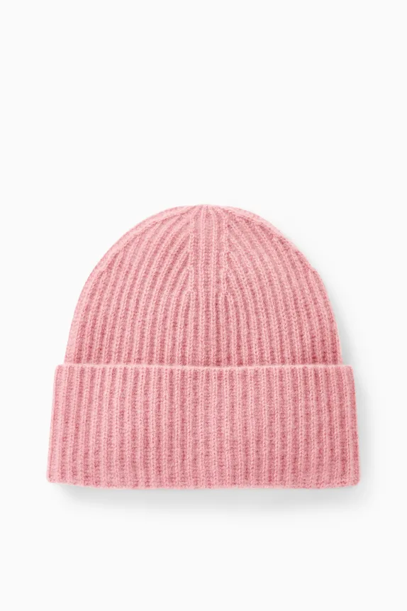 Cashmere beanie - ribbed dark rose