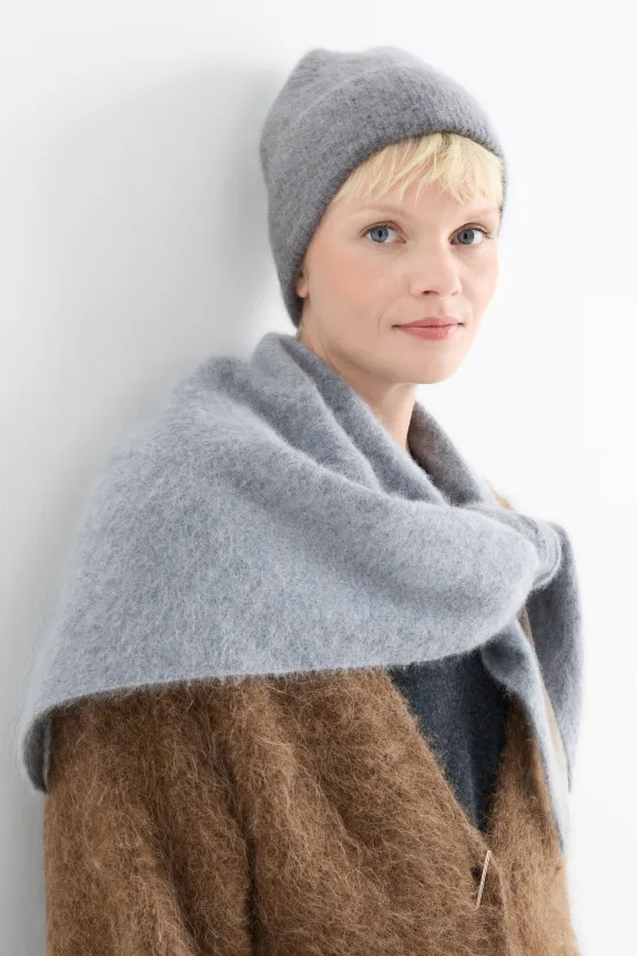 Cashmere hat - ribbed light gray-melange
