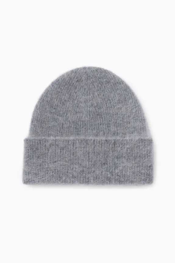 Cashmere hat - ribbed light gray-melange