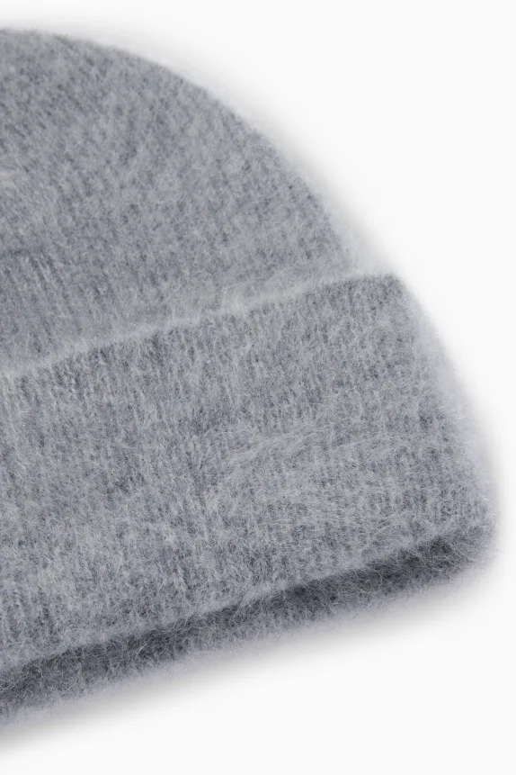 Cashmere hat - ribbed light gray-melange
