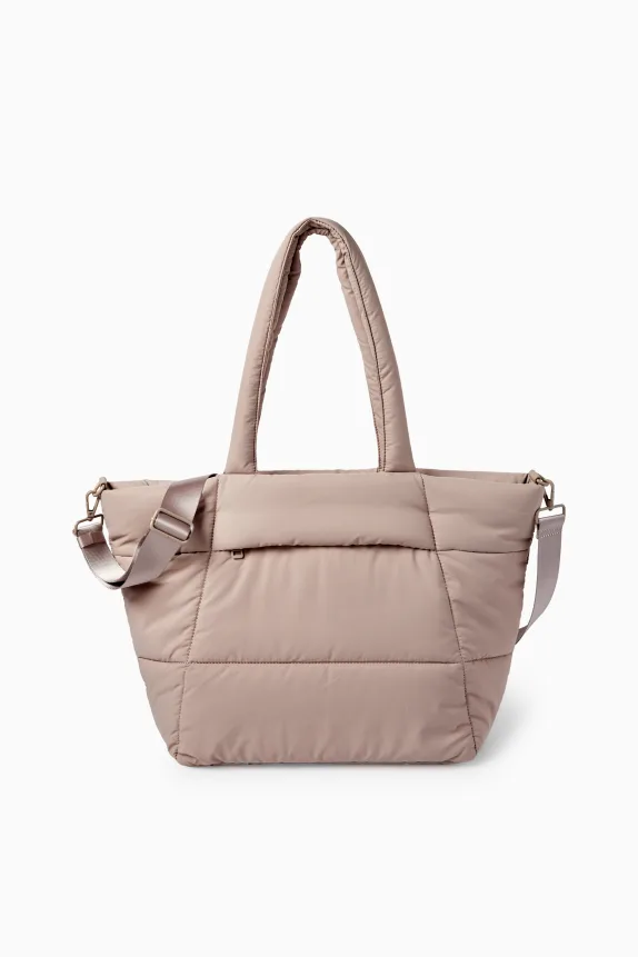 Large quilted shopper with detachable bag strap taupe
