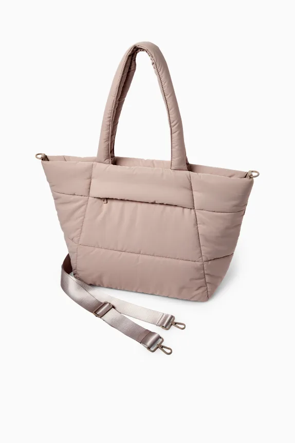 Large quilted shopper with detachable bag strap taupe