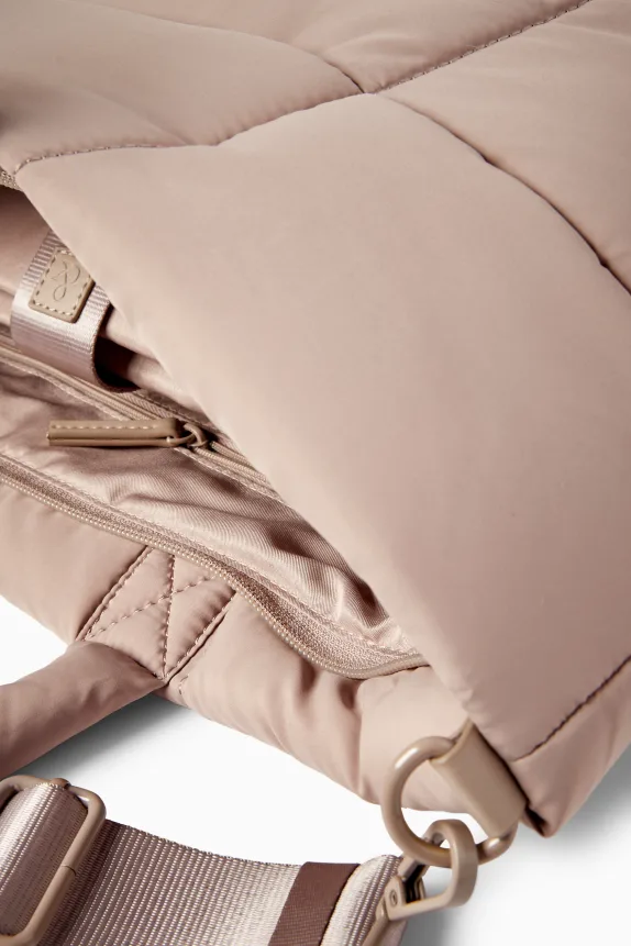 Large quilted shopper with detachable bag strap taupe