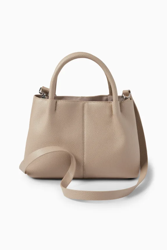 Small shopper with detachable bag strap - faux leather beige