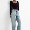 Baggy jeans - mid-rise waist denim-light blue