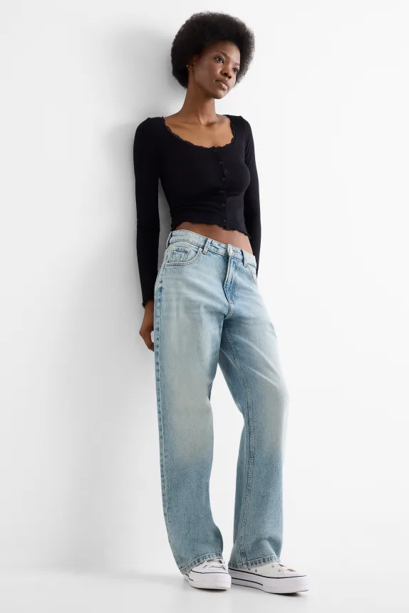 Baggy jeans - mid-rise waist denim-light blue