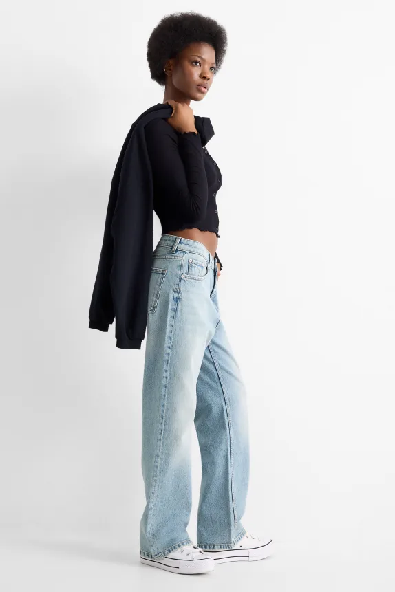 Baggy jeans - mid-rise waist denim-light blue