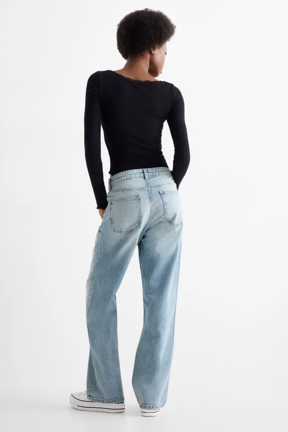 Baggy jeans - mid-rise waist denim-light blue