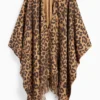 Fringed poncho - leopard print black / beige