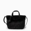 Small faux fur shopper with detachable bag strap black