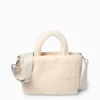 Small teddy fur shopper with detachable bag strap beige