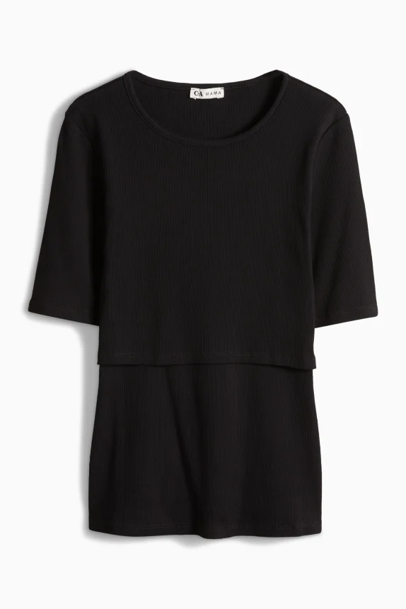 Nursing T-shirt - slim fit - ribbed black