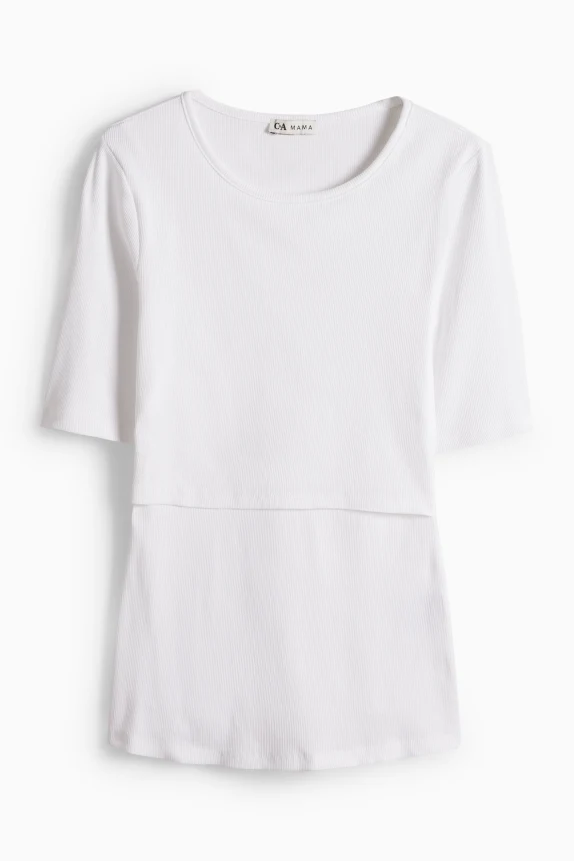 Nursing T-shirt - slim fit - ribbed white