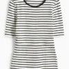 Nursing T-shirt - slim fit - ribbed - striped white / black