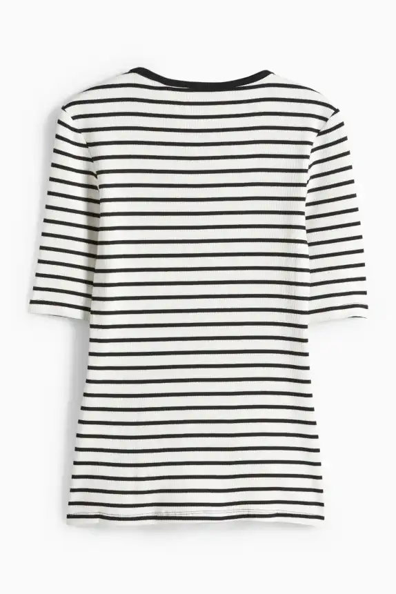 Nursing T-shirt - slim fit - ribbed - striped white / black