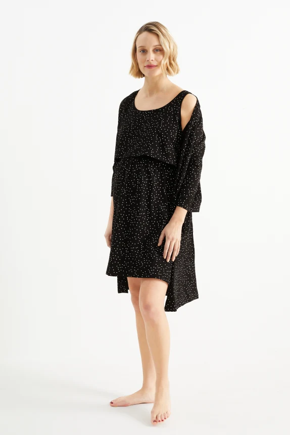 Set - nursing nightdress and dressing gown - 2 piece black