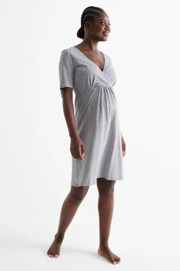Nursing nightdress - polka dot light gray-melange