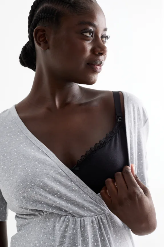 Nursing nightdress - polka dot light gray-melange