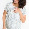 Nursing T-shirt - striped white / light blue